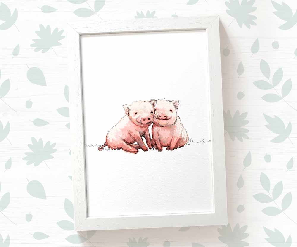 Pigs Farm Animal Nursery Print for Twins