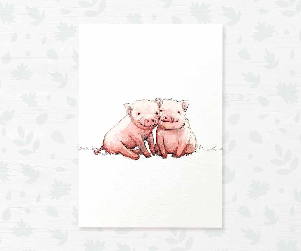 Pigs Farm Animal Nursery Print for Twins