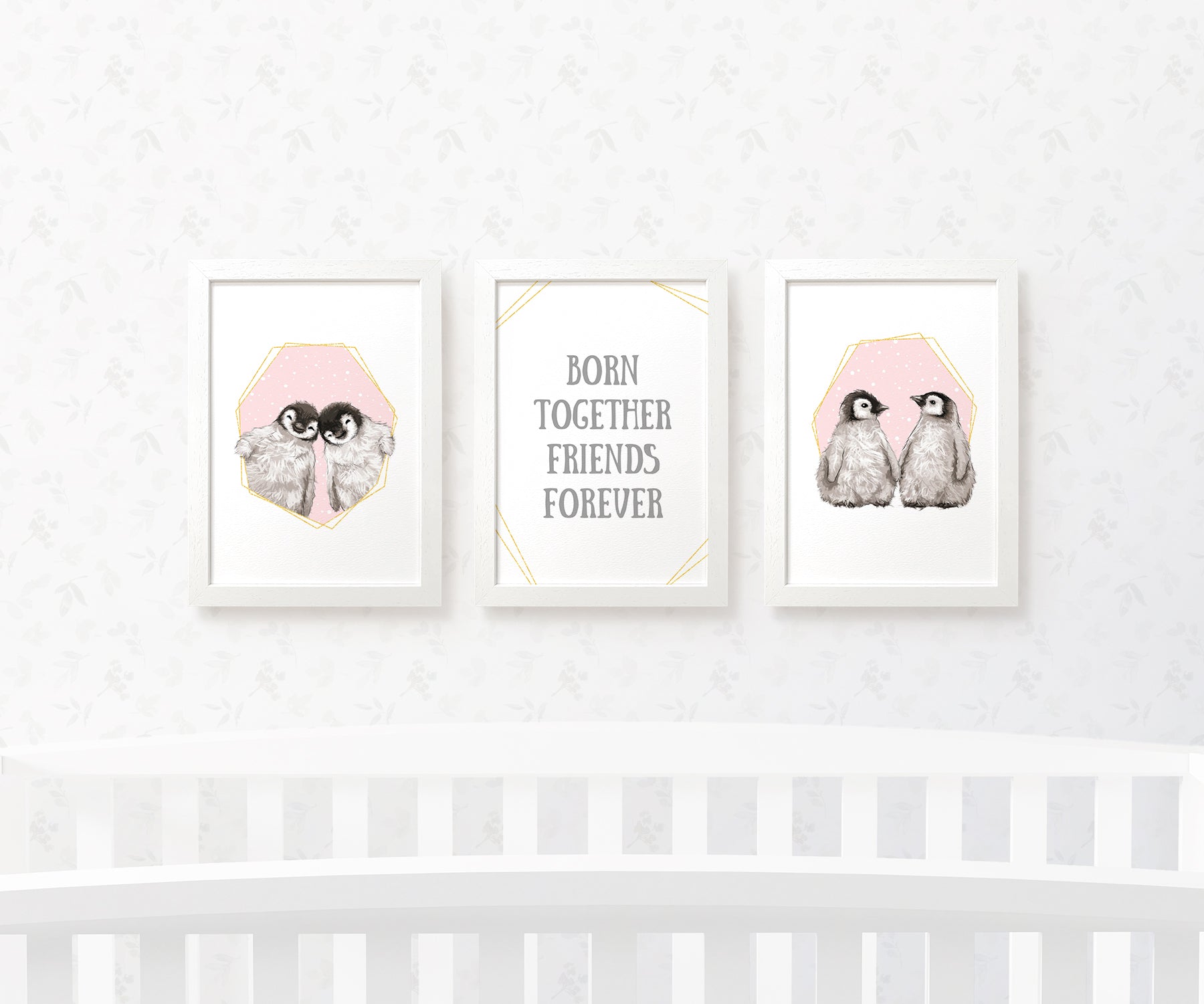 Bird Nursery Prints New Baby Shower Gift Girl Pink Penguin Wall Art Set Playroom Decor UK