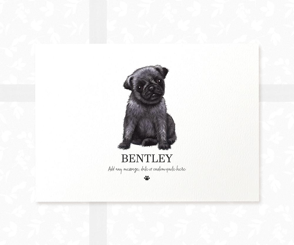 Black Pug Dog Puppy New Pet Portrait Memorial Loss Christmas Gift Name Custom Wall Art Print