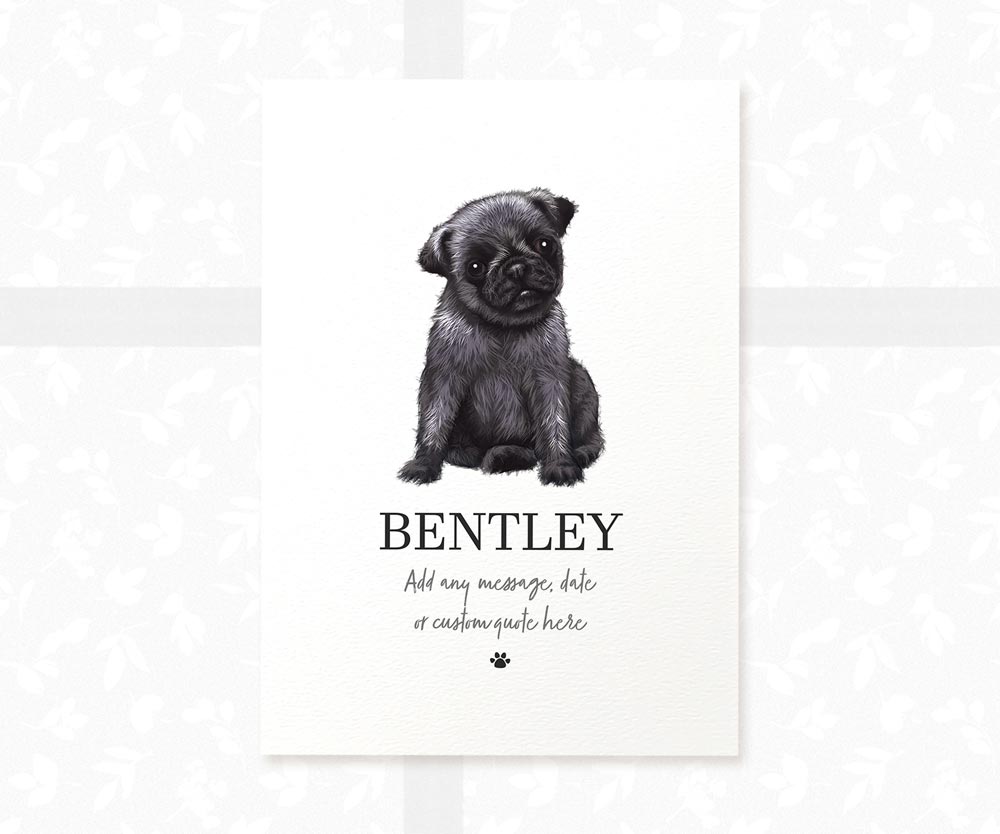 Black Pug Dog Puppy New Pet Portrait Memorial Loss Christmas Gift Name Custom Wall Art Print