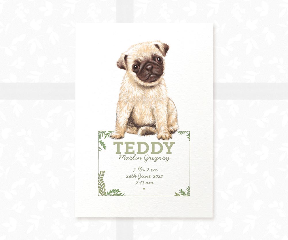 Pug Personalised Nursery Prints Set of 3
