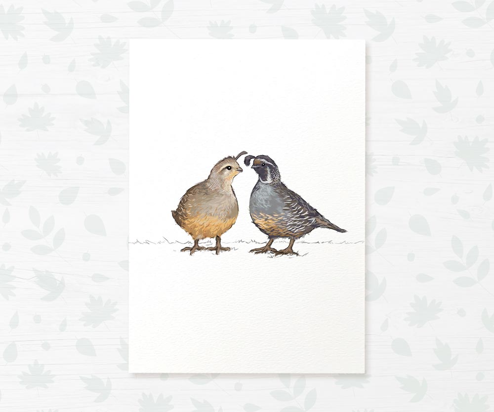 Quails Woodland Bird Nursery Print for Twins