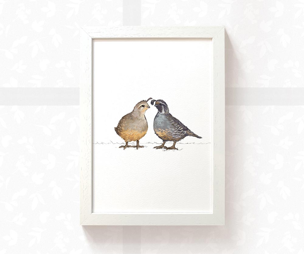 Quails Woodland Bird Nursery Print for Twins