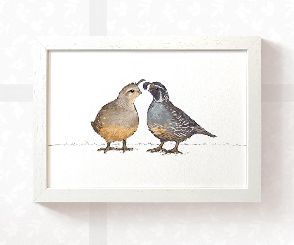 Quails Woodland Bird Nursery Print for Twins