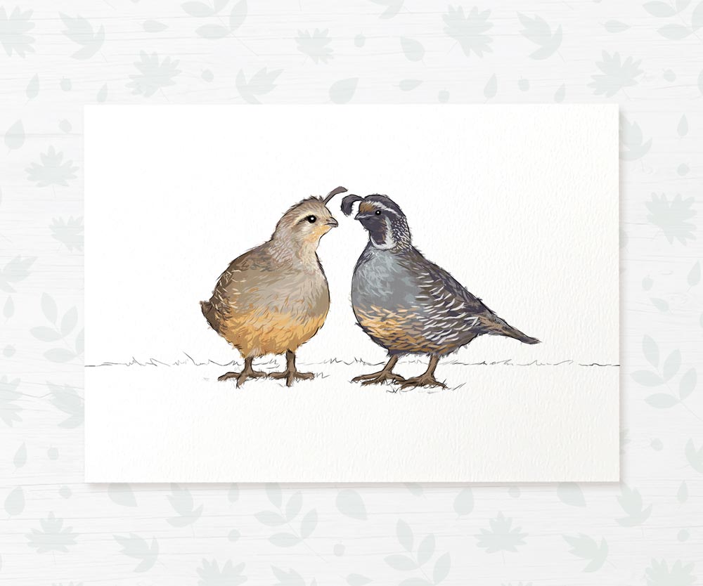 Quails Woodland Bird Nursery Print for Twins