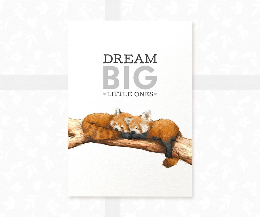 Red Panda Nursery Print for Twins "Dream Big Little Ones"