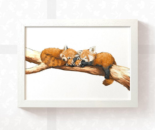 Red Panda Family Nursery Print | Two Adults Two Babies