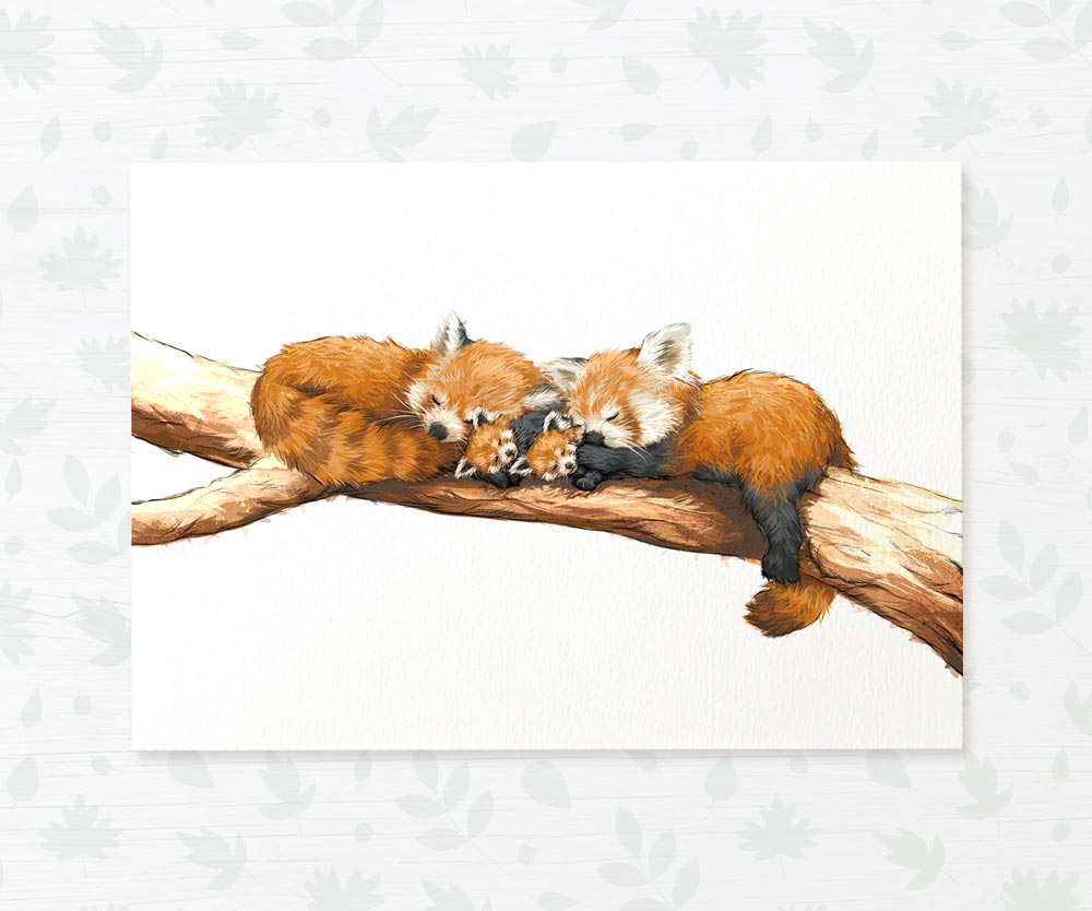 Red Panda Family Nursery Print | Two Adults Two Babies