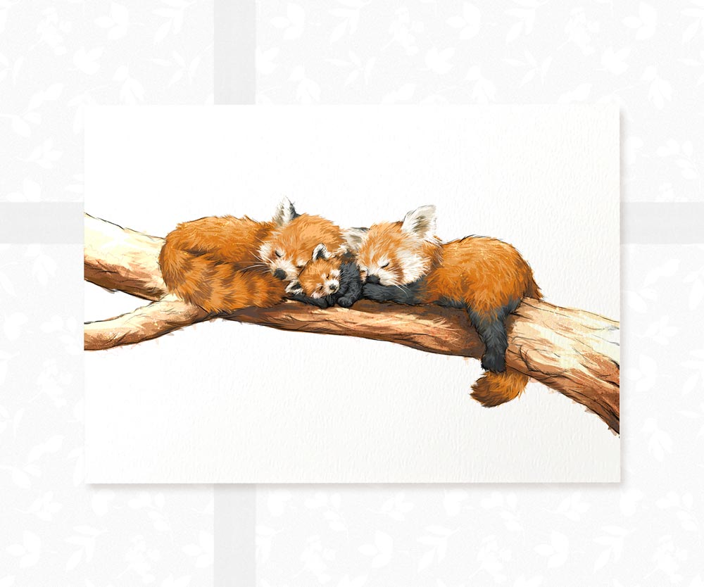 Red Panda Family Nursery Print | Two Adults One Baby