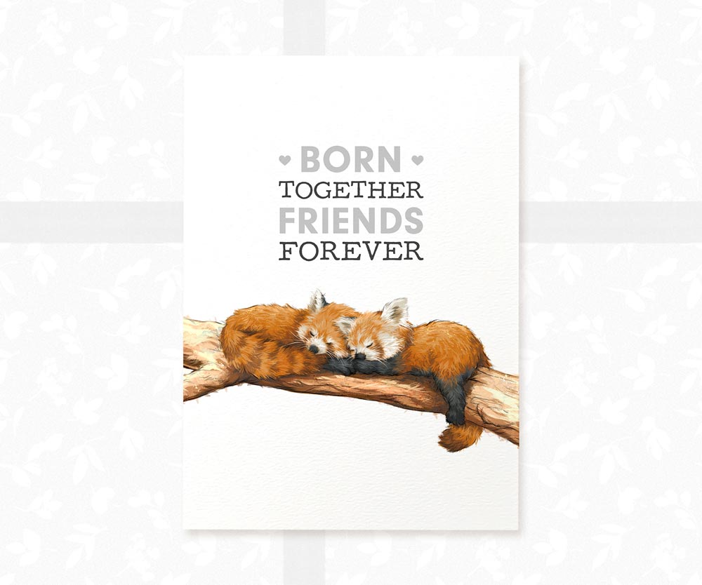 Red Pandas Nursery Print for Twins "Born Together, Friends Forever"