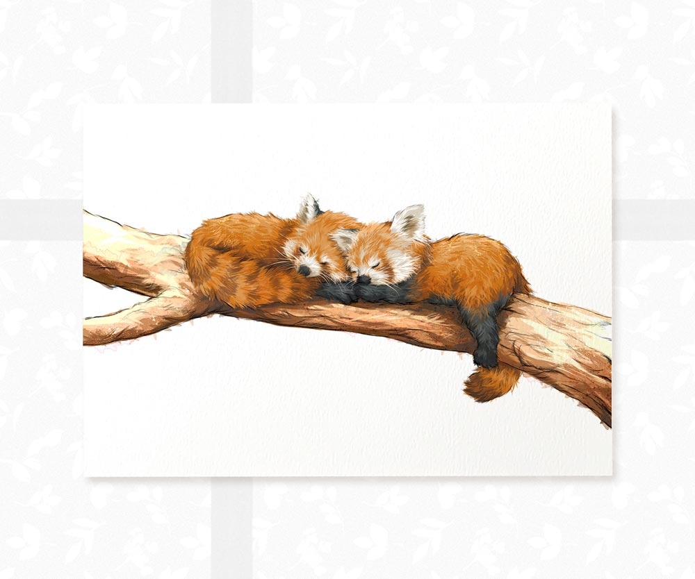 Red Pandas Animal Nursery Print for Twins