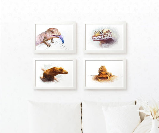 Reptile Lizard Lover Birthday Gift Ideas Prints Poster Animal Wall Art Set Vivarium Décor Exotic Wildlife