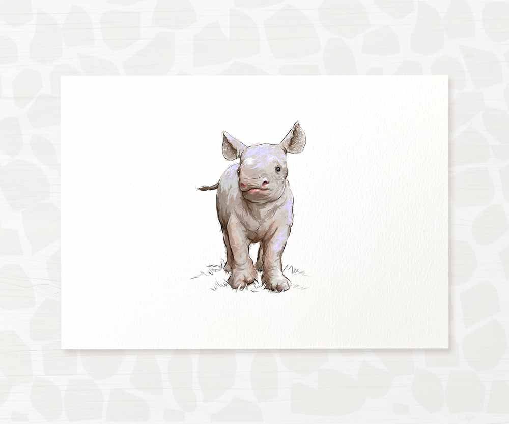 New Baby Shower Gift Safari Jungle Nursery Decor Animal Wall Art Rhino Print Newborn Boy Girl