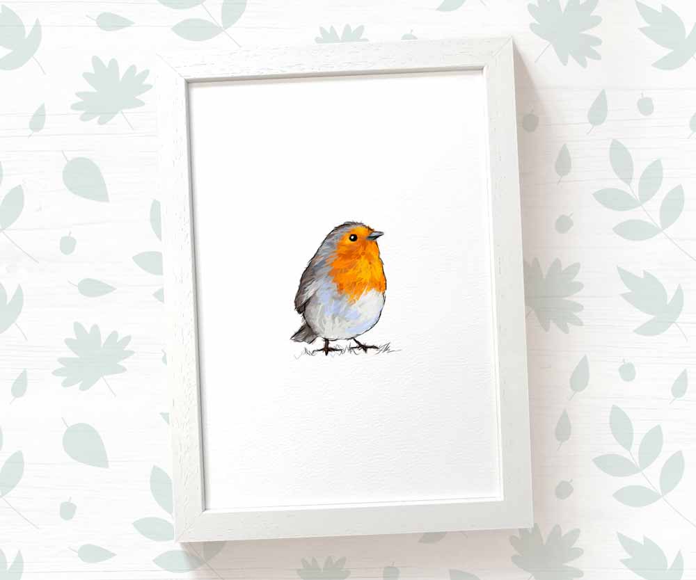Robin Woodland Bird Nursery Print