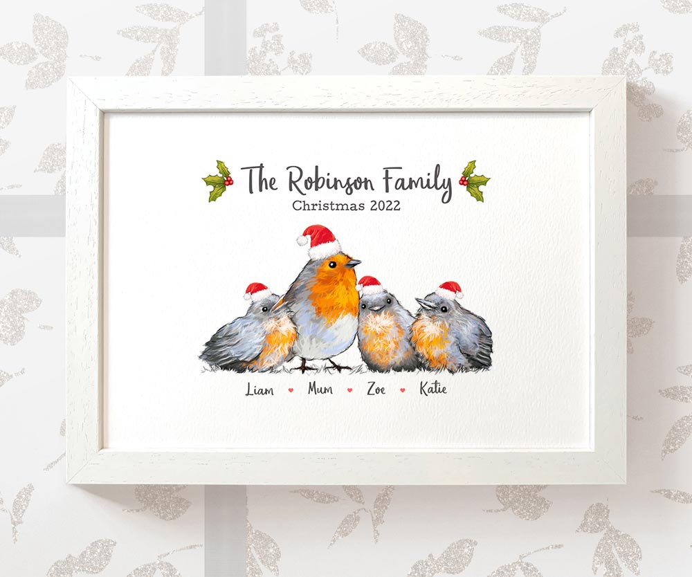 Robin Family Christmas 2022 Personalised Decoration Names Portrait Grandparents Grandma Grandad Gift Ideas From Grandchildren Frame