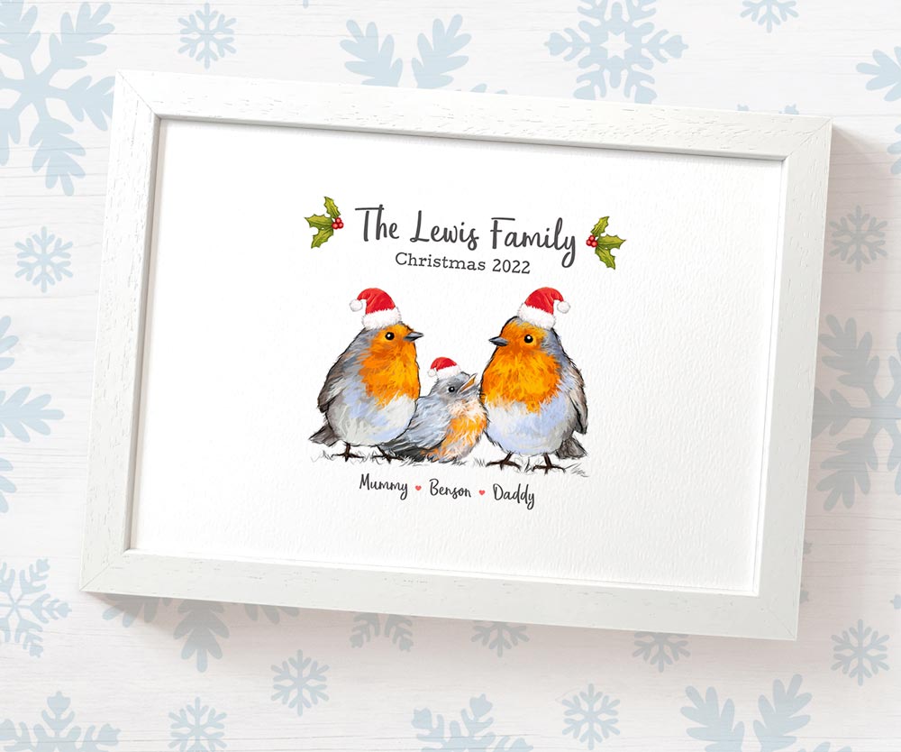 Robin Family Christmas Festive Personalised Decoration Names Portrait Grandparents Mother Father Gift Ideas Brother Sister Frame