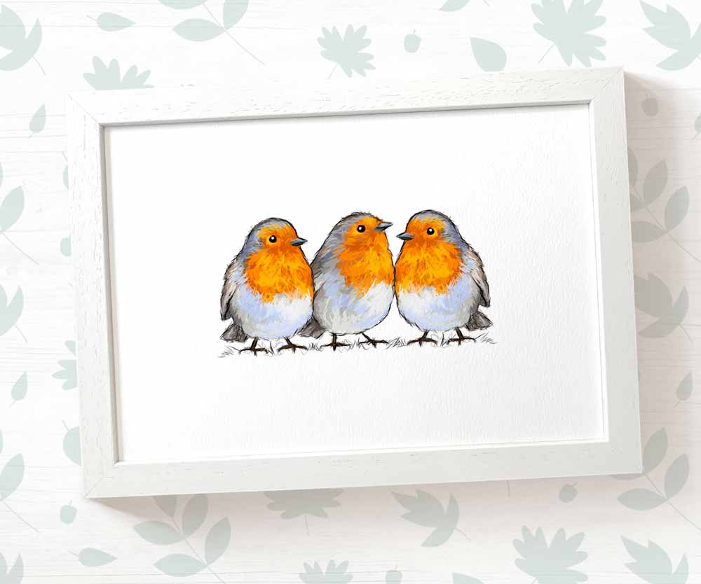 Robins Woodland Animal Nursery Print for Triplets