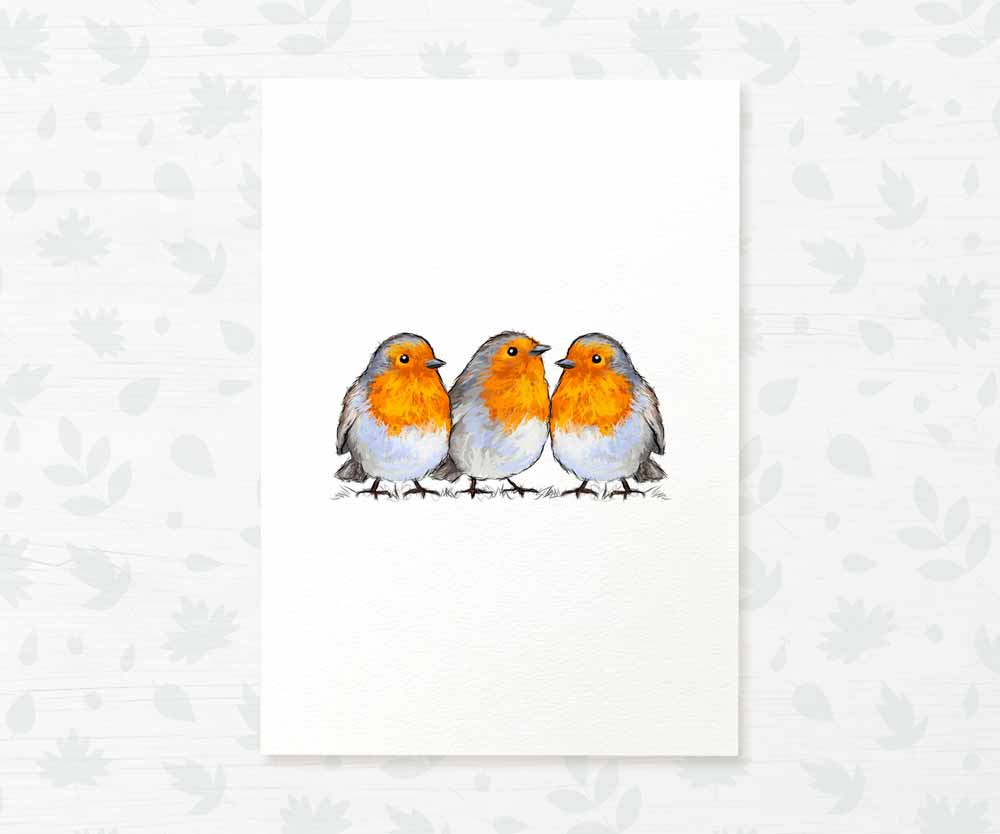 Robins Woodland Animal Nursery Print for Triplets