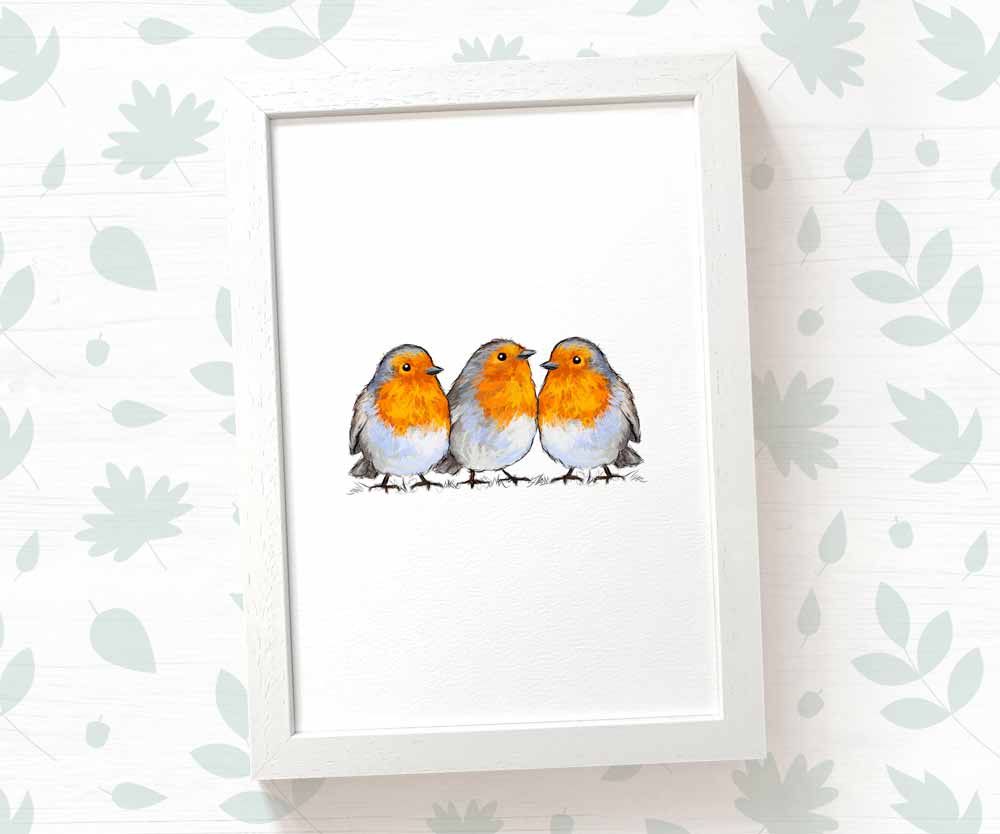Robins Woodland Animal Nursery Print for Triplets