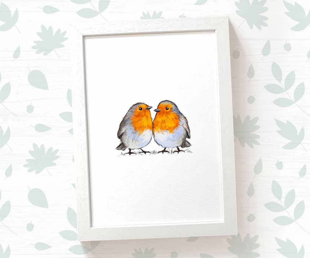 Robins Woodland Bird Nursery Print for Twins