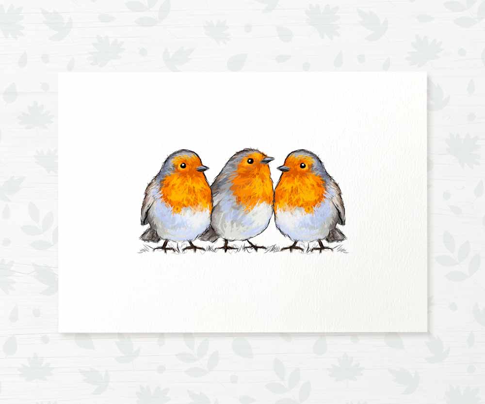 Robins Woodland Animal Nursery Print for Triplets
