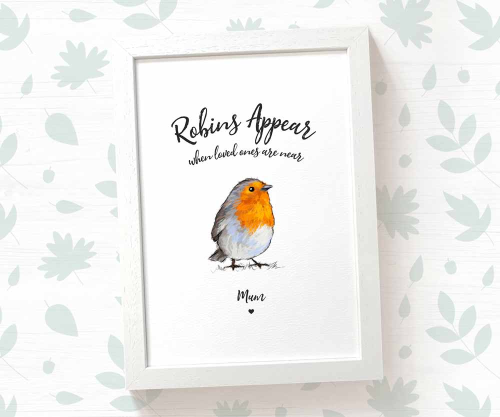 Bird Memorial Name Personalised Funeral Gift Ideas Prints Robins Appear Wall Art Custom Sympathy Delivery UK
