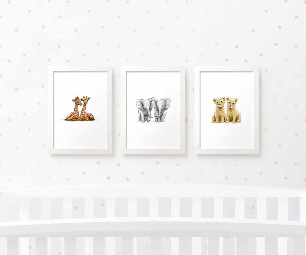 Safari Nursery Prints Twin New Baby Shower Pregnancy Gift Ideas Animal Wall Art Set Newborn Playroom
