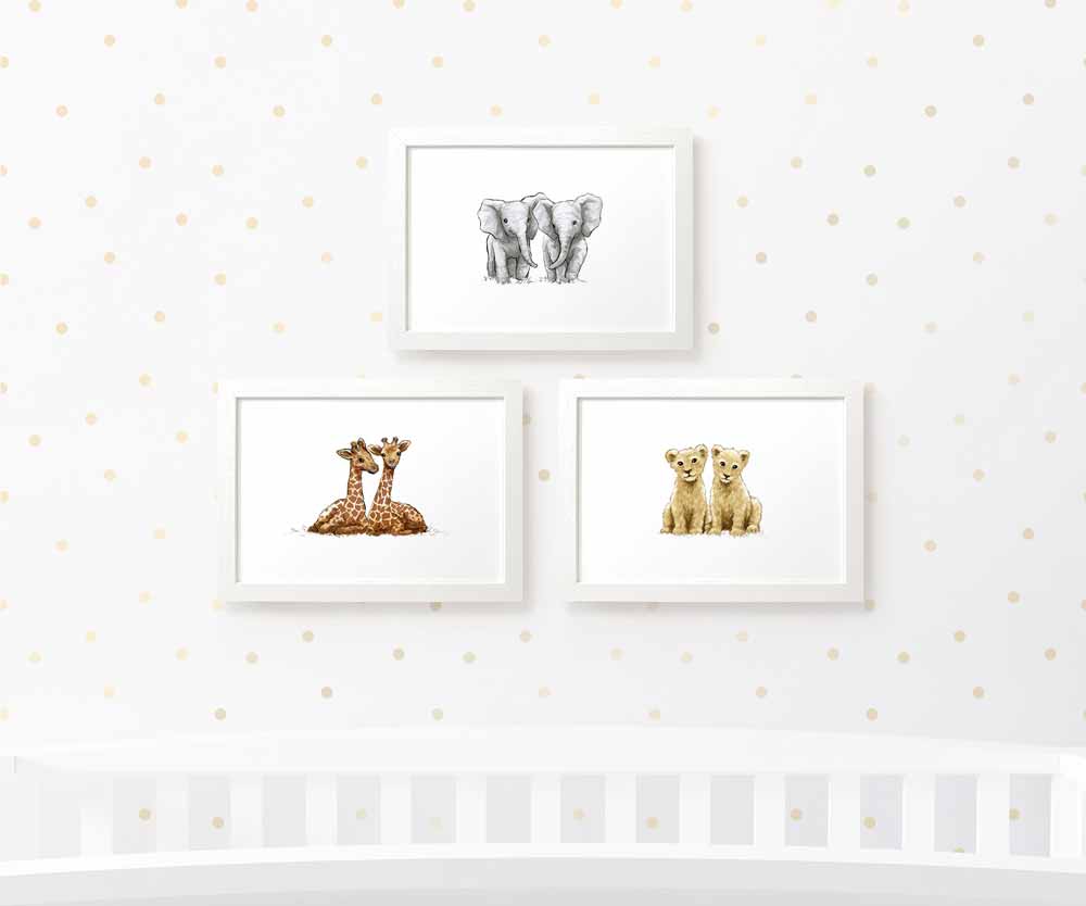 Safari Nursery Prints Twin New Baby Shower Gift Ideas Animal Wall Art Set Playroom Decor UK