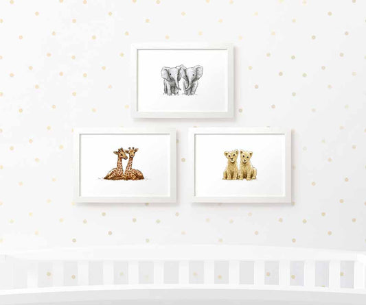 Safari Nursery Prints Twin New Baby Shower Gift Ideas Animal Wall Art Set Playroom Decor UK