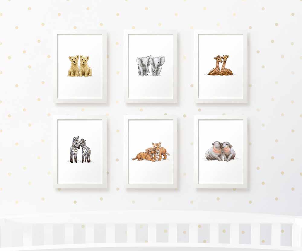 Safari Nursery Prints Twin New Baby Shower Pregnancy Gift Ideas Animal Wall Art Set Newborn Playroom