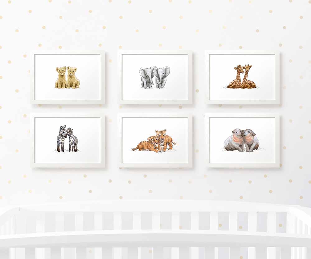 Safari Nursery Prints Twin New Baby Shower Gift Ideas Animal Wall Art Set Playroom Decor UK