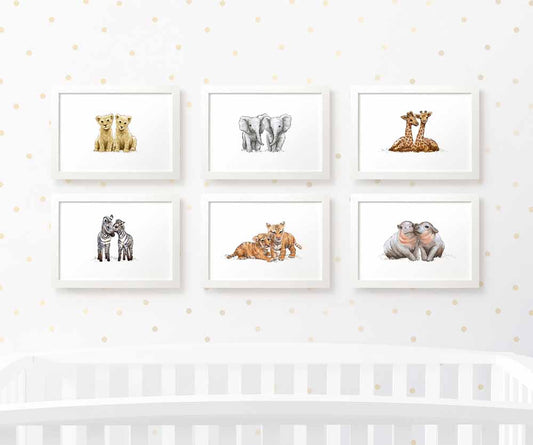 Safari Nursery Prints Twin New Baby Shower Gift Ideas Animal Wall Art Set Playroom Decor UK