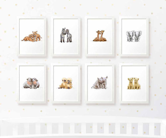 Safari Nursery Prints Twin New Baby Shower Gift Ideas Animal Wall Art Set Playroom Decor UK