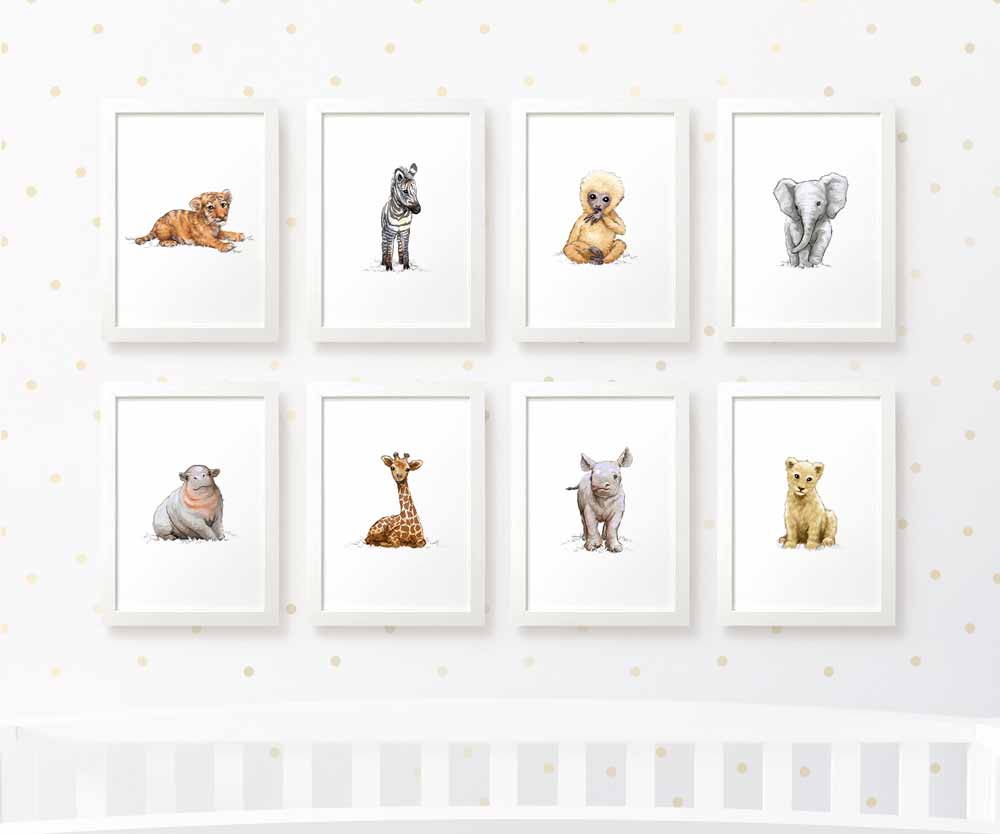 Safari Nursery Prints New Baby Shower Gift Boy Girl Animal Wall Art Set Playroom Decor UK