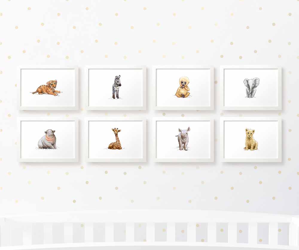 Safari Nursery Prints New Baby Shower Pregnancy Gift Boy Girl Animal Wall Art Set Newborn Playroom