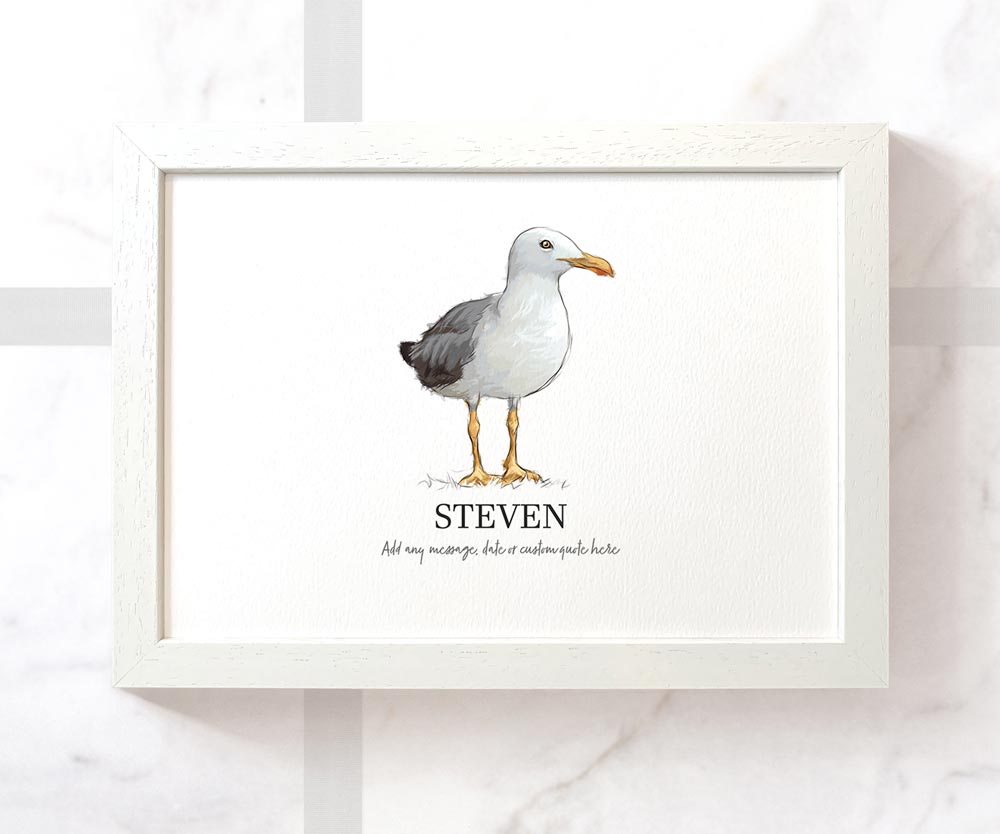 Seagull New Personalised Poster Pet Portrait Beach Hut Decor Birthday Christmas Gift Sign Custom Framed Print