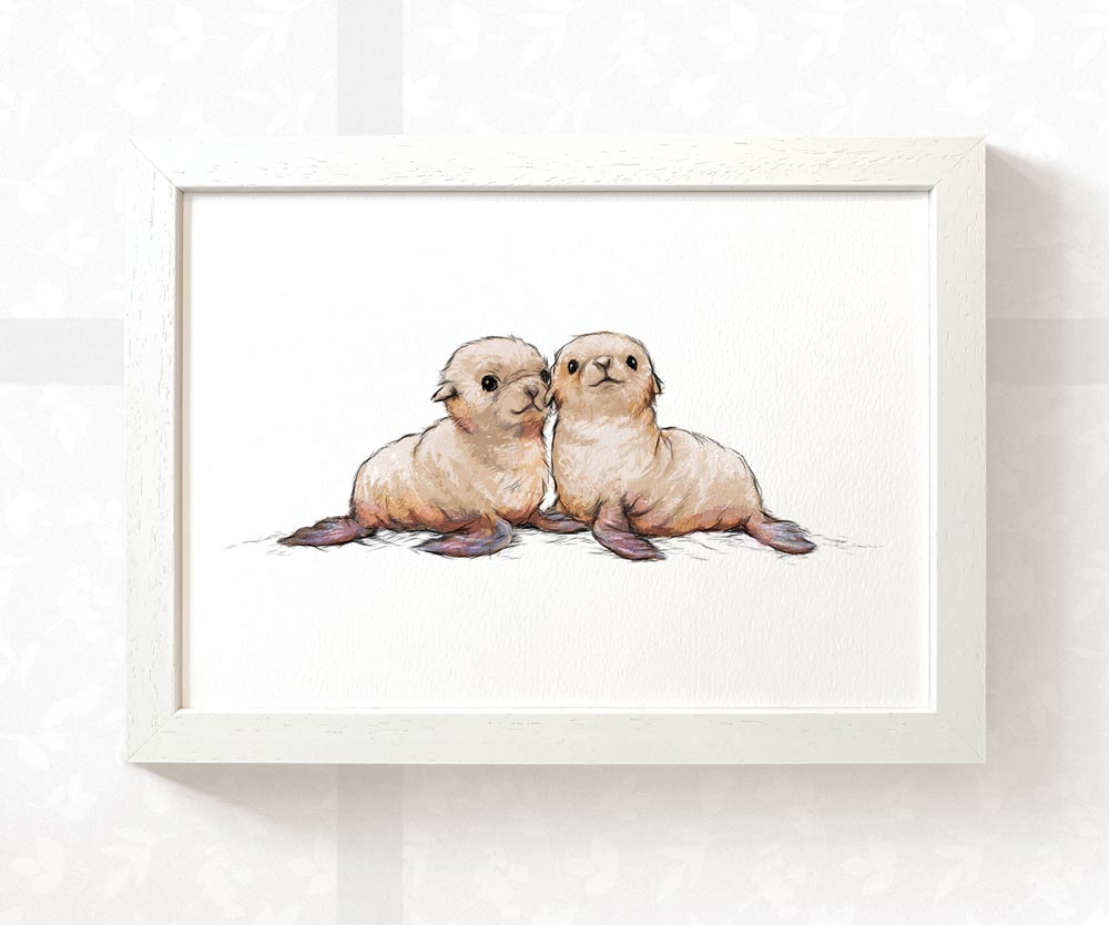 Seals Animal Nursery Print for Twins
