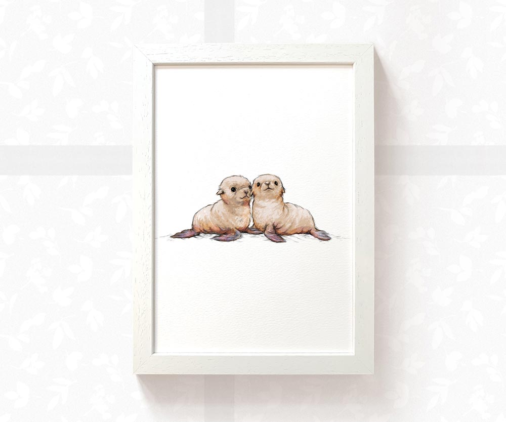 Seals Animal Nursery Print for Twins