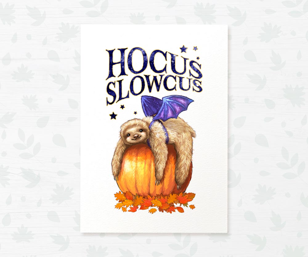 Sloth Halloween Decoration Pumpkin Wall Art Autumn Print Party Decor Ideas Hocus Pocus Cute Creepy Poster