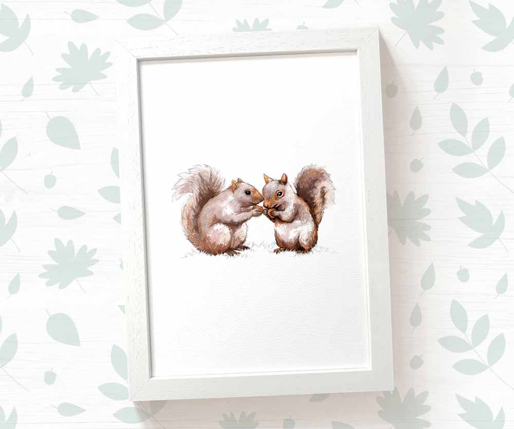 Squirrels Woodland Animal Nursery Print for Twins