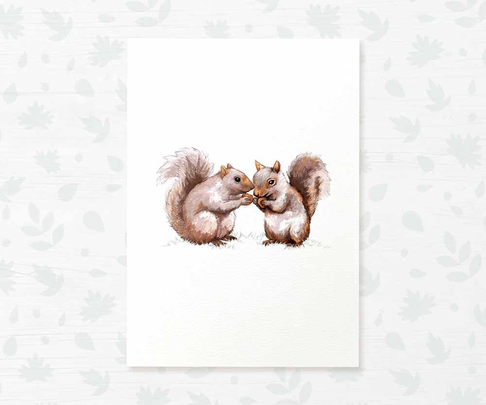 Squirrels Woodland Animal Nursery Print for Twins