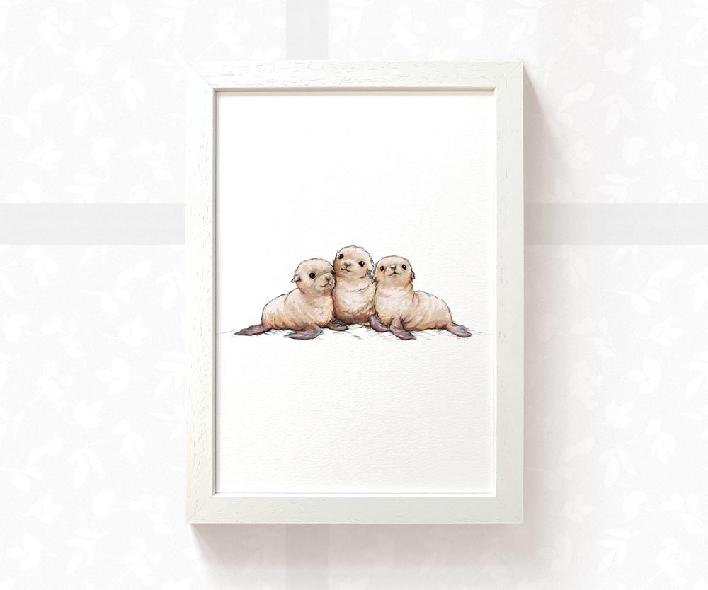 Seals Animal Nursery Print for Triplets