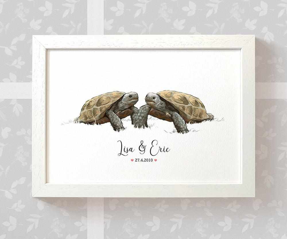 Personalized Tortoise Couple A3 Framed Print Featuring Names And Date For A Memorable 50th Anniversary Gift For Parents