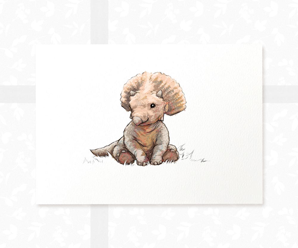 Dinosaur Nursery Prints New Baby Shower Gift Boy Girl Triceratops Childrens Wall Art Set Playroom Decor
