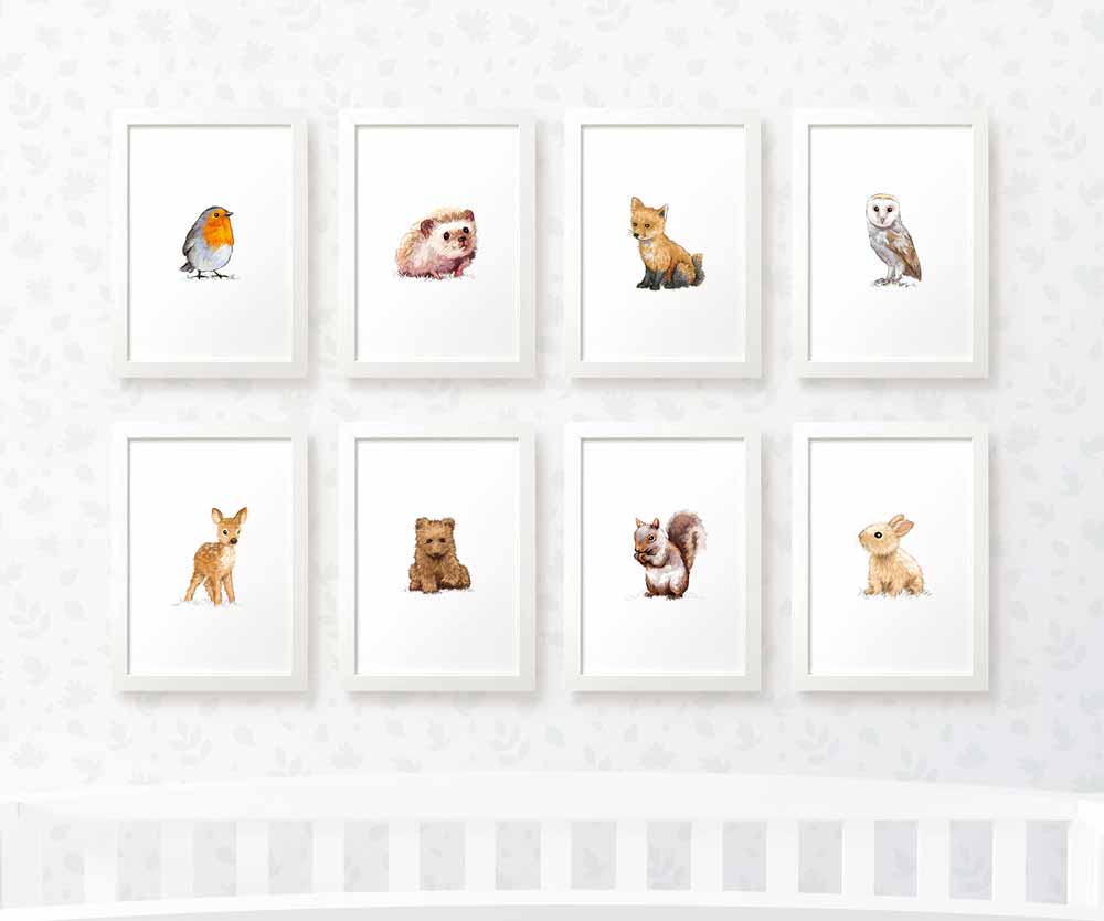 Woodland Nursery Prints New Baby Shower Gift Boy Girl Animal Wall Art Set Playroom Decor UK