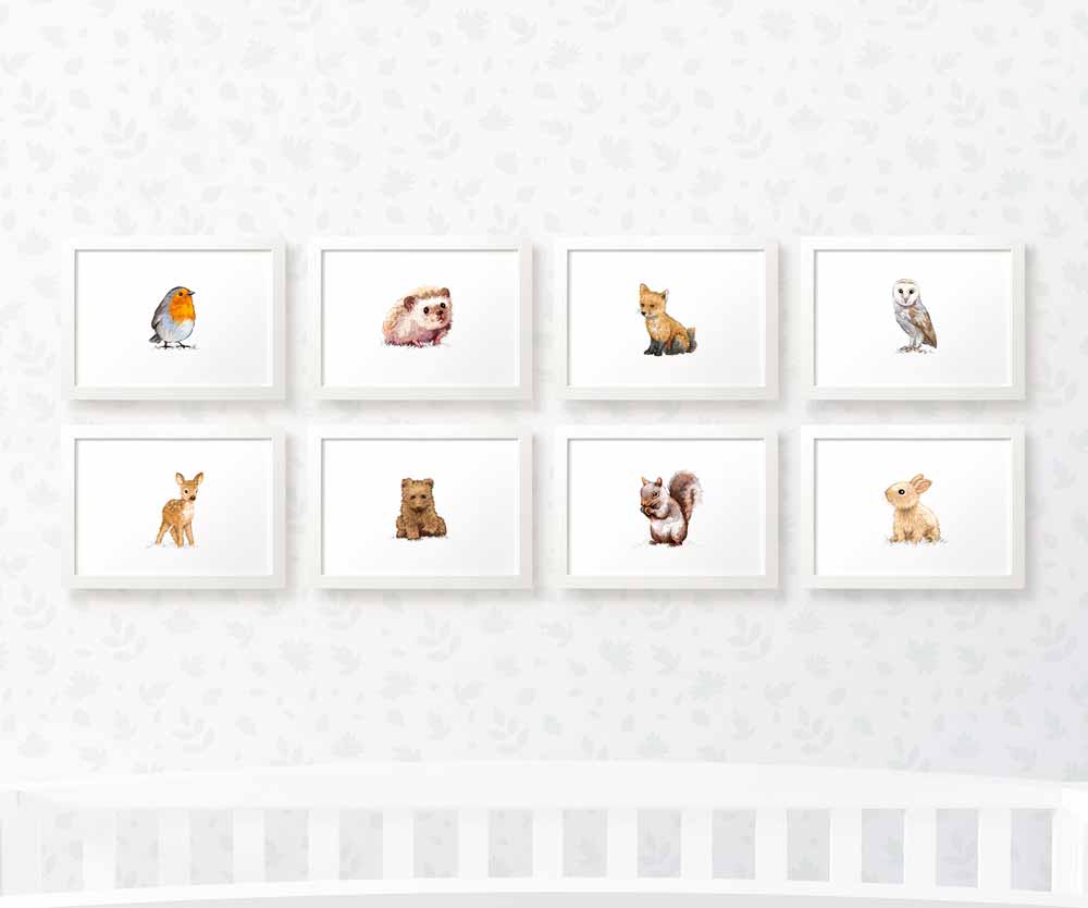 Woodland Nursery Prints New Baby Shower Pregnancy Gift Boy Girl Animal Wall Art Set Newborn Playroom