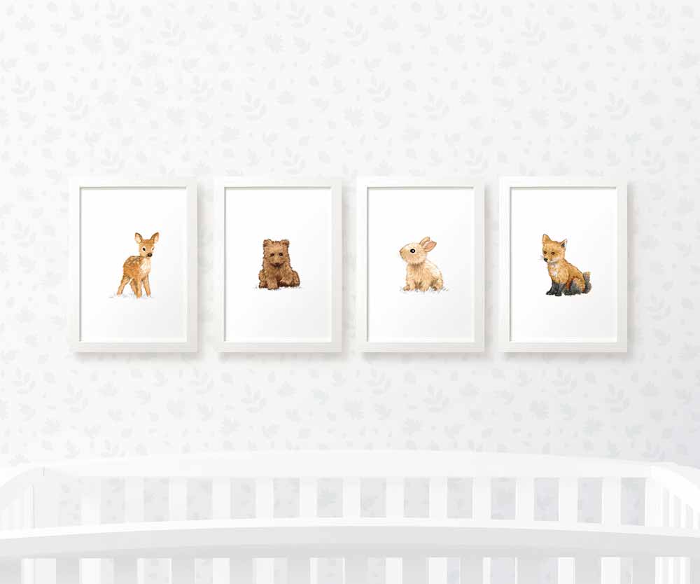 Woodland Nursery Prints New Baby Shower Pregnancy Gift Boy Girl Animal Wall Art Set Newborn Playroom