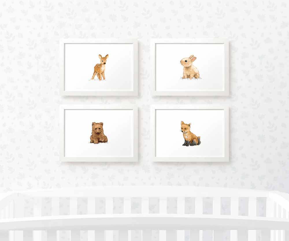 Woodland Nursery Prints New Baby Shower Gift Boy Girl Animal Wall Art Set Playroom Decor UK