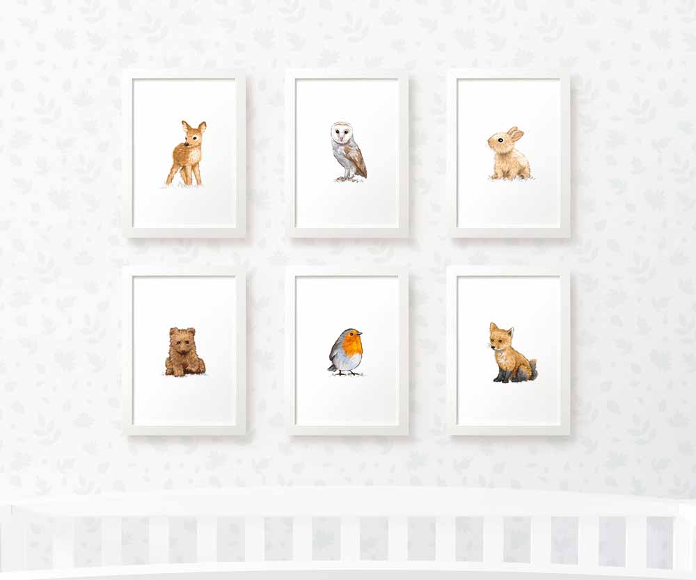 Woodland Nursery Prints New Baby Shower Pregnancy Gift Boy Girl Animal Wall Art Set Newborn Playroom